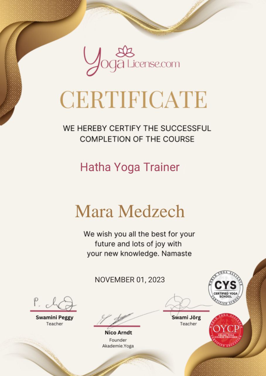 certificate Hata Yoga